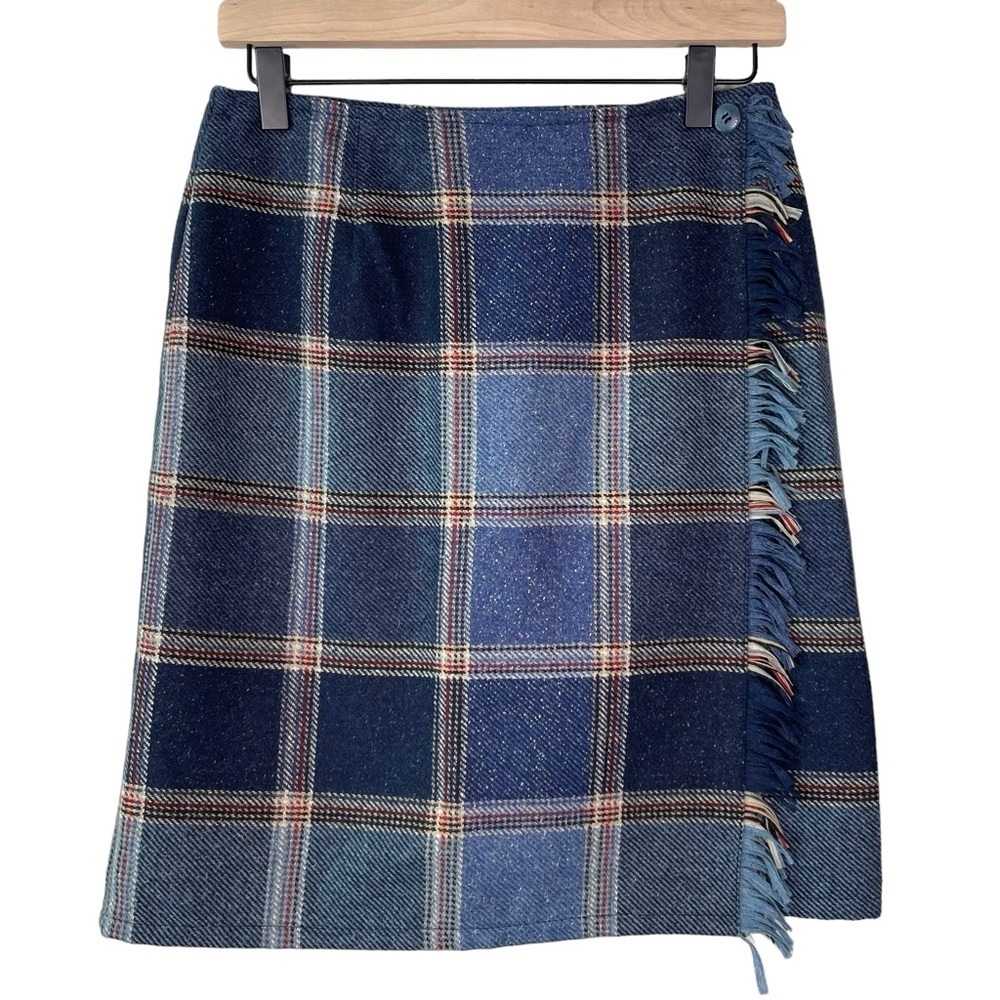 Liz Claiborne Plaid Fringe Wool Blend Wrap Skirt - Picture 5 of 5